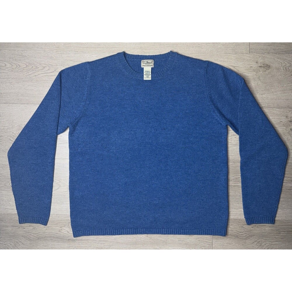 L.L. Bean Womens Size Medium Blue Lambswool Blend Crewneck Sweater Knit Pullover